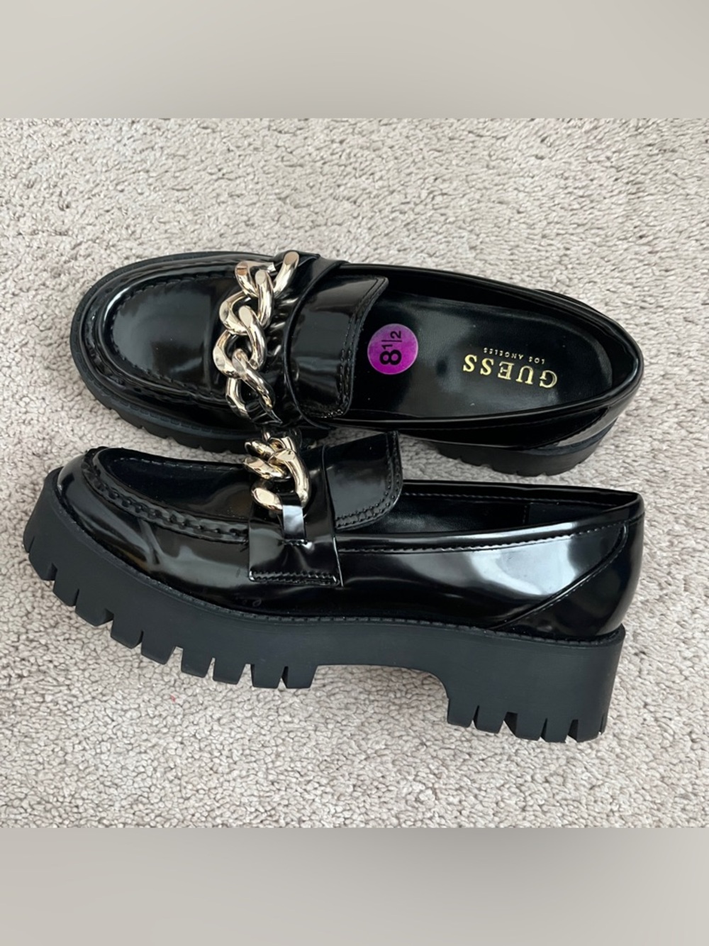 Black Chunky Platform Loafers with Chain Detail